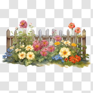 Wooden Garden Fence - Colorful Garden Flowers By Wooden Fence Transparent PNG