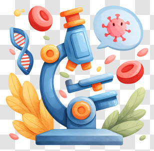 Biology Medical Research - Cartoon Blue Microscope With Virus Transparent PNG