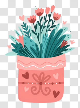 Potted Plant - Decorative Flower Pot With Hearts Transparent PNG