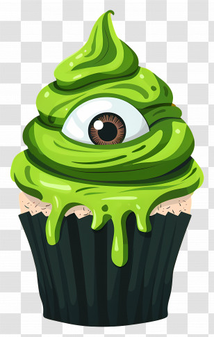 Halloween Cupcake - Green Monster Cupcake With Eye Decoration Transparent PNG
