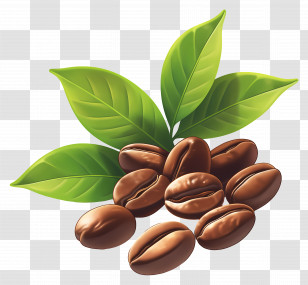 Coffee Beans - Fresh Coffee Beans With Green Leaves Transparent PNG