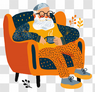 Old Man Relaxing - Old Man Relaxing With A Cup Of Coffee Transparent PNG