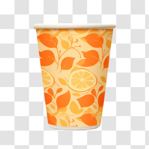 Paper Coffee Cup - Orange Paper Cup With Lemon Design Transparent PNG