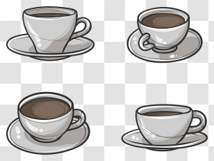 Coffee Cups - Set Of Coffee Cups With Saucers In Cartoon Style Transparent PNG