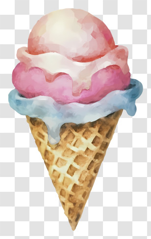 Cartoon - Watercolor Ice Cream Cone Illustration Transparent PNG
