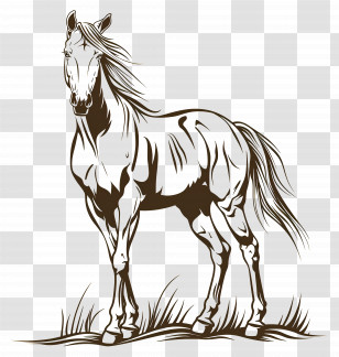 Outline Horse - Elegant Horse In Black And White Sketch Style Transparent PNG