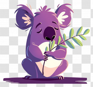 Cute Koala - Purple Koala Holding A Leaf Transparent PNG