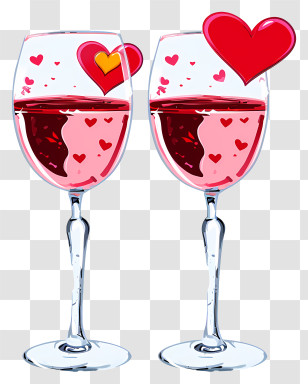 Vector Draw Character Design - Wine Glasses With Hearts Design Transparent PNG
