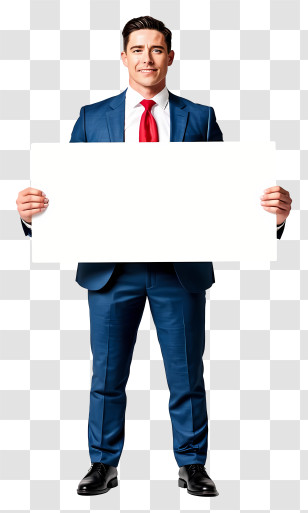Businessman Holding Blank Placard - Businessman Holding Blank Sign Transparent PNG