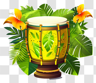Drum - Tropical Yellow Drum With Floral Decorations Transparent PNG