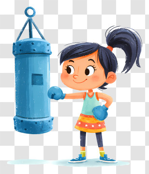 Girl Striking Punching Bag - Cartoon Girl With Punching Bag Transparent PNG
