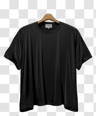Hand Drawn Style Black T Shirt On Cloth Hanger - Black T-Shirt Hanging On Wooden Hanger Transparent PNG