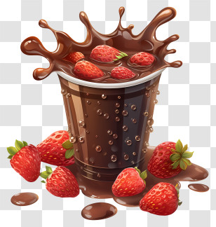 Chocolate Milk - Chocolate Splash With Fresh Strawberries Transparent PNG