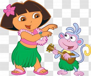 Dora Marquez - Cartoon Girl Dancing With A Monkey Playing Guitar Transparent PNG