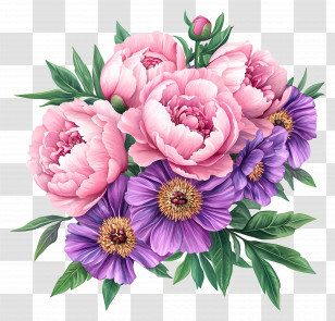 Pink Bouquet - Pink And Purple Flower Bouquet Illustration Transparent PNG