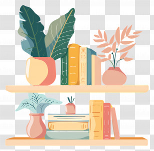 Shelf Furniture - Decorative Shelf With Plants And Books Transparent PNG