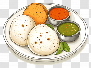 Idli - Idli With Chutney And Sambar Transparent PNG
