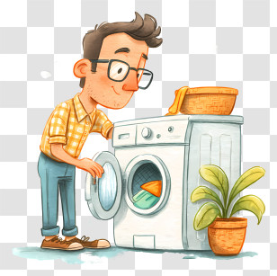 Man Doing Laundry - Man Doing Laundry With Washing Machine Transparent PNG