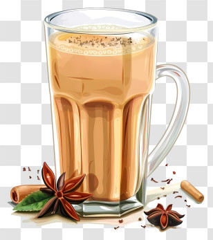 Masala Chai - Glass Of Chai Tea With Aromatic Spices Illustration Transparent PNG