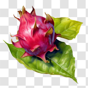 Dragon Fruit - Dragon Fruit And Leaves Vector Art Transparent PNG