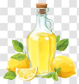 Lemon Juice - Lemon Oil Bottle With Fresh Lemons Transparent PNG