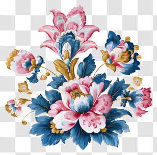 Pink And Blue Flowers - Colorful Floral Design Transparent PNG
