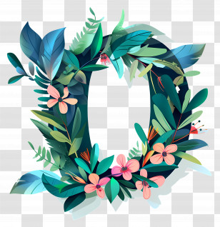 Letter O - Artistic Botanical Letter With Flowers And Leaves Transparent PNG