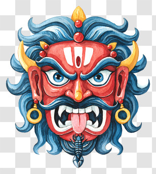 Demonic Face - Fierce Red Demon Mask Transparent PNG