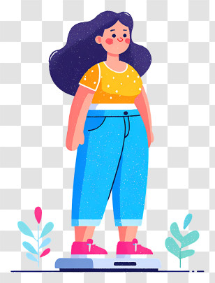 Girl Doing Weight Loss - Cartoon Girl In Blue Jeans Transparent PNG