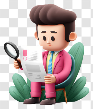 Looking For Job - Man Reading Document With Magnifying Glass Transparent PNG