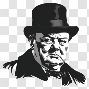 Winston Churchill Day - Black And White Illustration Of A Man With Hat Transparent PNG