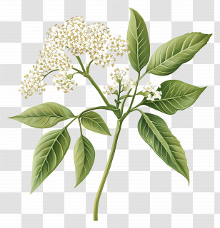 Elderflower - Elderflower Plant With Flowers And Leaves Illustration Transparent PNG