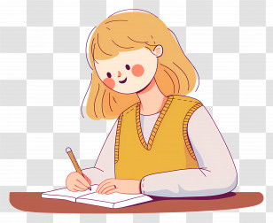 Student Writing - Girl Writing In Yellow Vest Transparent PNG