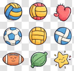 Sport Ball Doodle - Colorful Cartoon Balls Collection Transparent PNG