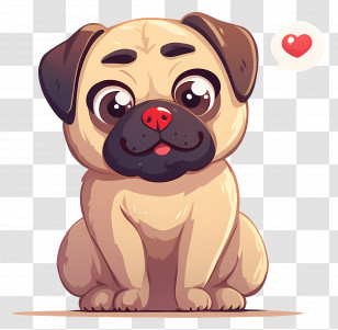Cute Pug Puppy - Cartoon Pug With Adorable Red Nose Transparent PNG