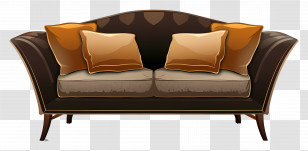 Sofa With Pillows - Comfortable Brown Sofa With Cushions Transparent PNG