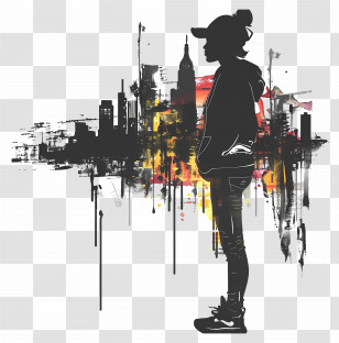 Girl Silhouette - Urban City Silhouette With Graffiti Transparent PNG