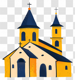 Church - Artistic Church Illustration With Yellow And Blue Tones Transparent PNG