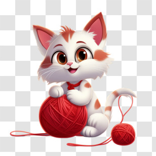 Cat Playing Yarn Ball - Cute Cat With Yarn Ball Transparent PNG