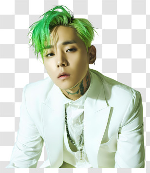G Dragon - Man With Green Hair And White Suit Transparent PNG