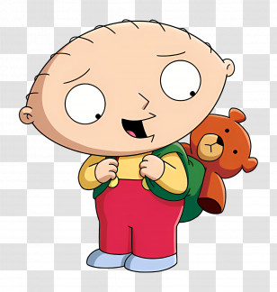 Stewie Griffin - Cartoon Boy With Backpack And Teddy Bear Transparent PNG