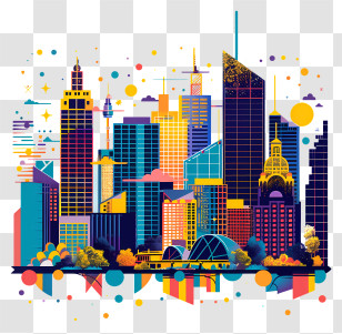 Melbourne City Skyline - Colorful Urban Cityscape Transparent PNG