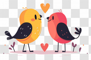Lovebirds - Cute Yellow And Red Lovebirds With Hearts Transparent PNG