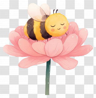 Kawaii Bee - Bee Resting On A Pink Flower Transparent PNG