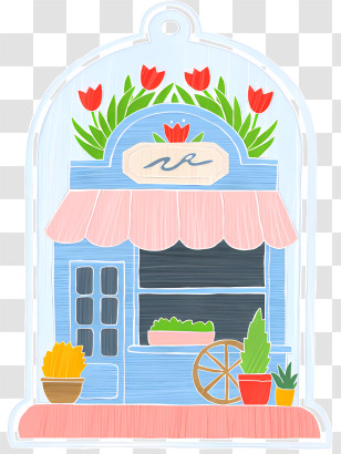 Background - Cute Blue Flower Shop Doodle Illustration Transparent PNG