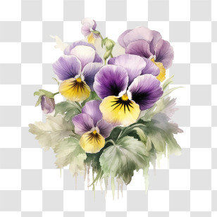 Pansy Flower - Purple And Yellow Watercolor Pansies Transparent PNG