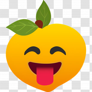 Emoji Peach - Playful Laughing Emoji With A Leaf Accent Transparent PNG