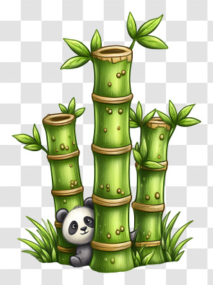 Bamboo Stalk - Cute Panda With Bamboo Illustration Transparent PNG