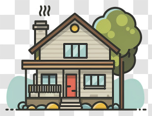 House With Porch - Cozy Cartoon Style House With Red Door Transparent PNG