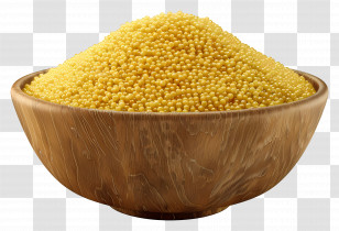 African Food - Wooden Bowl Filled With Golden Millet Grains Transparent PNG